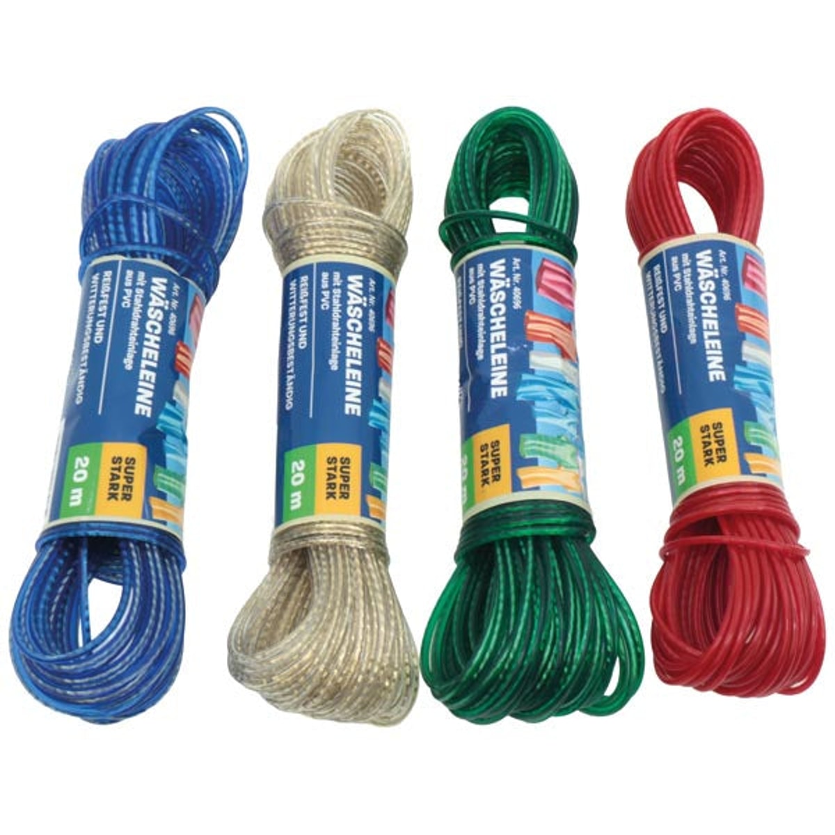 Corde à linge de 20 m avec renfort en fil d'acier, PVC