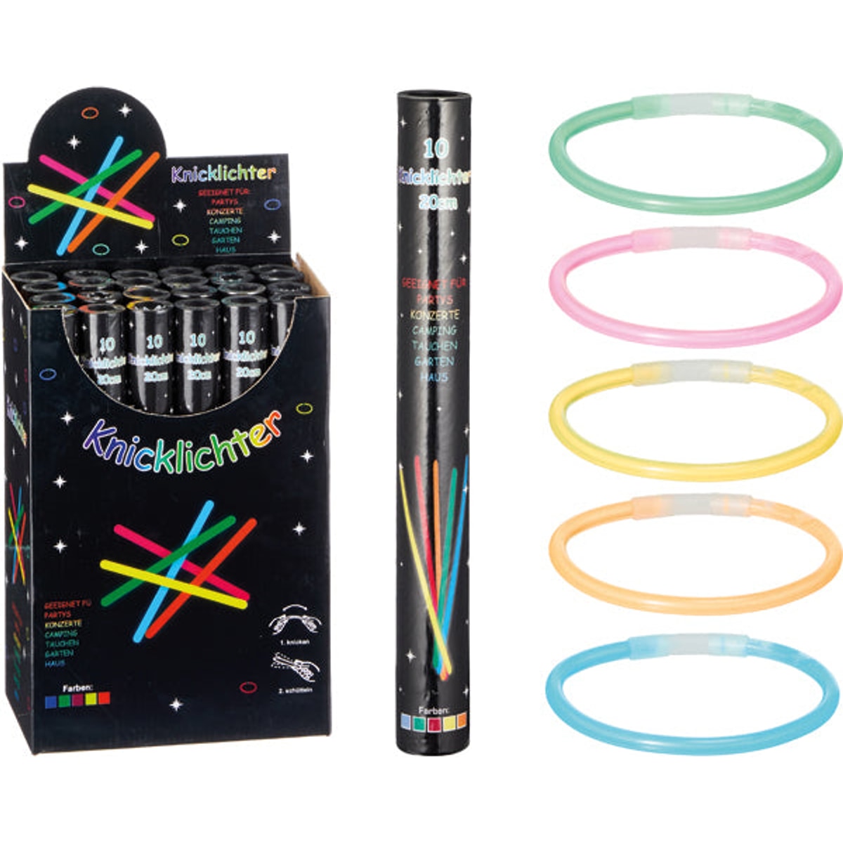 Bâtons lumineux, lot de 10, 20 cm en tube