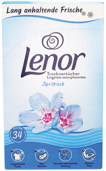 Feuilles assouplissantes Lenor, paquet de 34, saveur fraîcheur d'avril