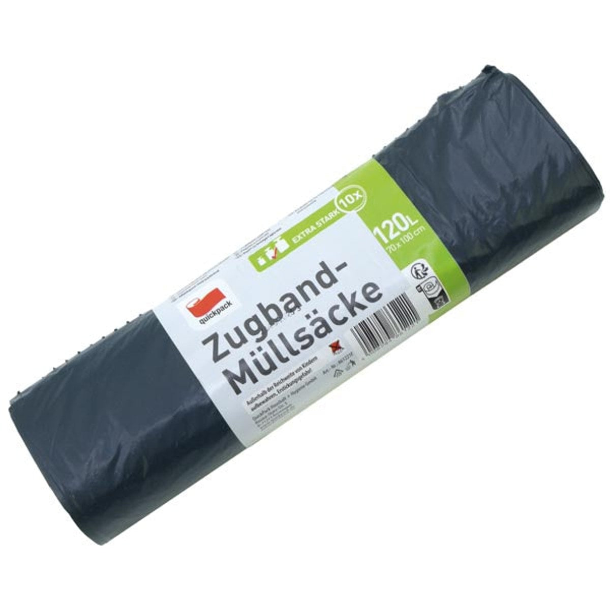 Sacs poubelle de 120 L, paquet de 10, avec cordon de serrage, 70 x 100 cm