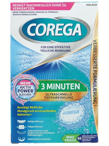 Comprimés nettoyants pour prothèses dentaires Corega Tabs 3 Minute 66