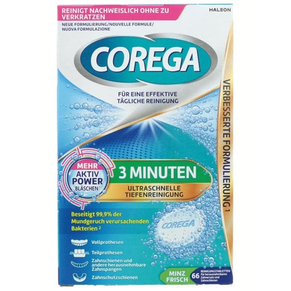 Comprimés nettoyants pour prothèses dentaires Corega Tabs 3 Minute 66