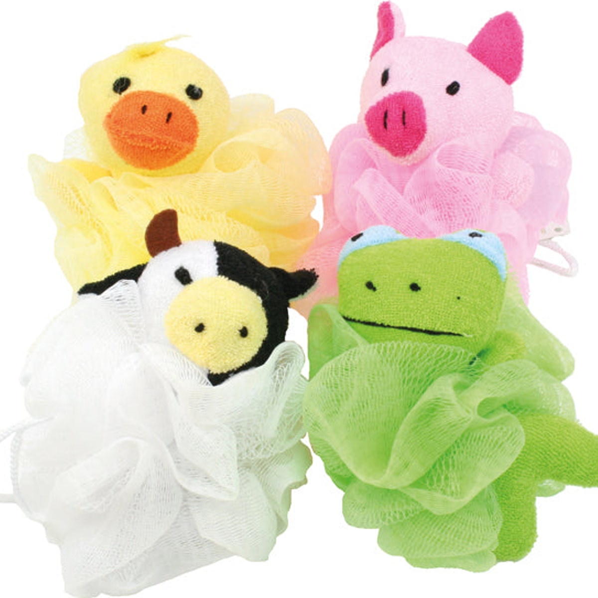 éponge de bain boule de douche forme animal 10 cm 4 plis assortis