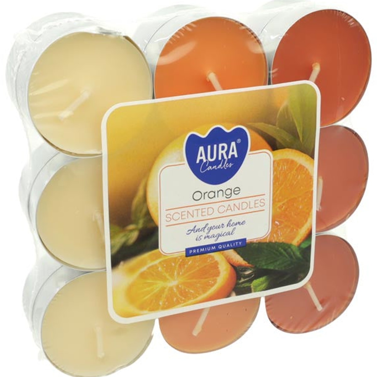 Bougies chauffe-plat parfumées à l'orange, 18 pièces par bloc