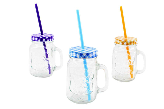 Bouteille en verre 480 ml avec couvercle à vis et paille