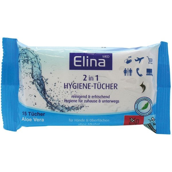Lingettes hygiéniques 15er Elina 2 en 1,