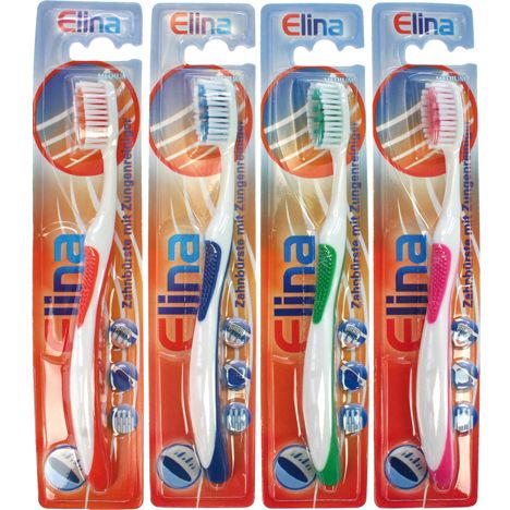 Brosse à dents Elina 1 pièce avec gratte-langue antidérapant