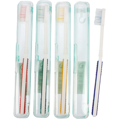 Brosse à dents Flex dans une boîte transparente colorée