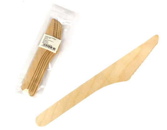 Couteau jetable en bois 16 cm - lot de 6