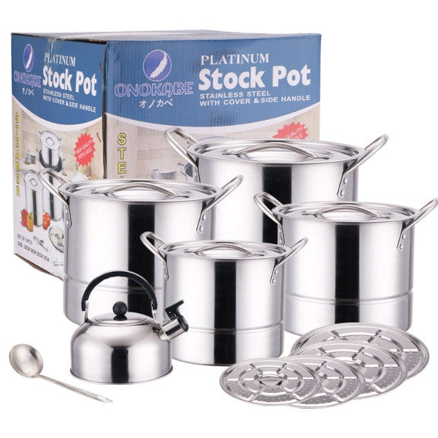 Ensemble de 4 marmites STOCK POT avec couvercles, 4 plateaux vapeur, bouilloire et louche, lot de 14