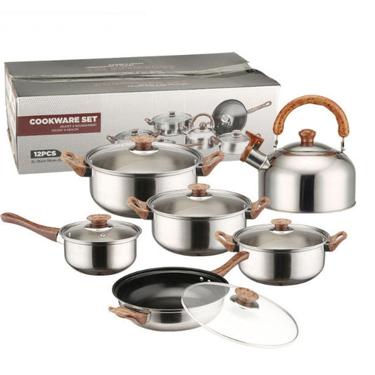 Ensemble de casseroles avec couvercles, bouilloire, poêle, casserole, lot de 12 pièces