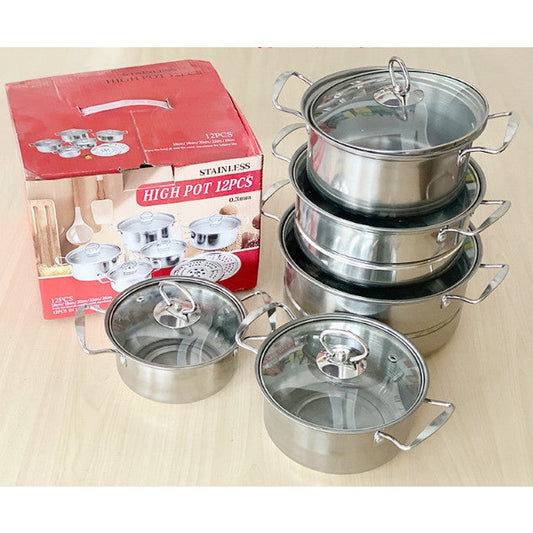 Ensemble de casseroles avec couvercles + plateaux vapeur, lot de 12 pièces