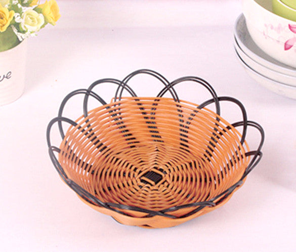 Panier en plastique, tressé, JAUNE-NOIR