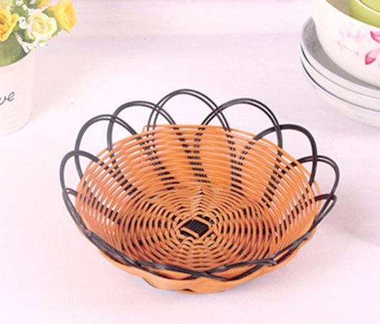 Panier en plastique, tressé, JAUNE-NOIR
