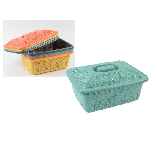 Panier en plastique avec couvercle  MIX COULEUR