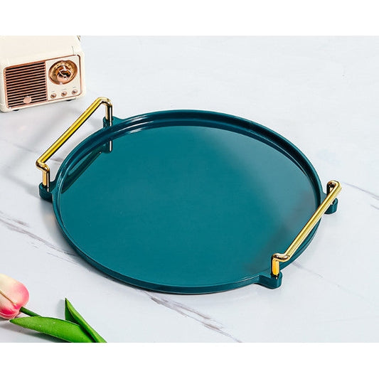 Plateau rond en acrylique VERT avec poignées dorées