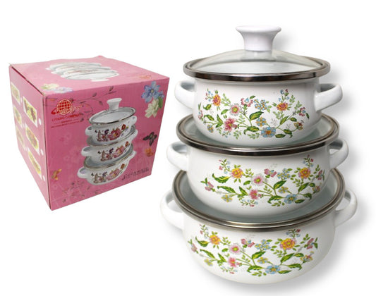 Pots émaillés, lot de 3, 12, 14 et 16 cm