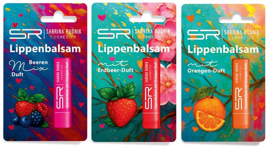 Baume à lèvres, parfum fruité, 3 couleurs assorties, 4,5 g