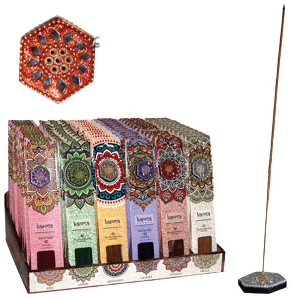 Bâtonnets d'encens, 40 pièces par paquet, 72 paquets dans une boîte présentoir.