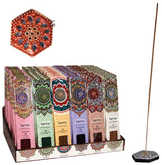 Bâtonnets d'encens, 40 pièces par paquet, 72 paquets dans une boîte présentoir.