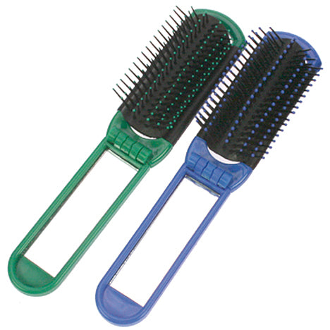 Brosse à cheveux de voyage 20 cm avec miroir, pliable, assortie.
