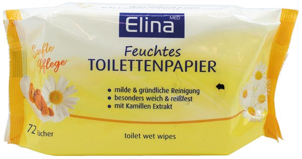 Papier toilette humide Elina, 72 rouleaux, camomille, 18 x 12 cm