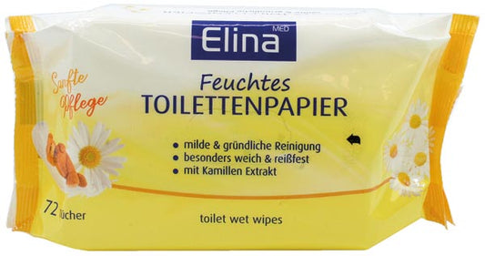 Papier toilette humide Elina, 72 rouleaux, camomille, 18 x 12 cm