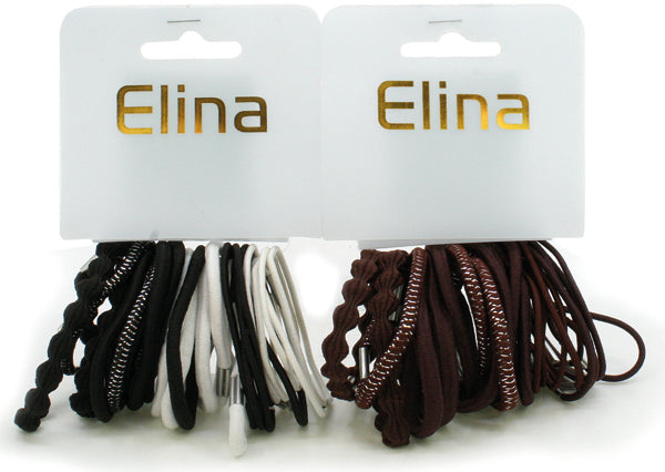 Élastiques à cheveux Elina, 24 pièces, résistances assorties, marron et noir.