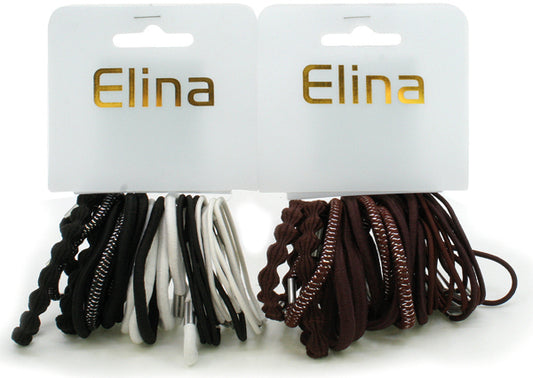 Élastiques à cheveux Elina, 24 pièces, résistances assorties, marron et noir.