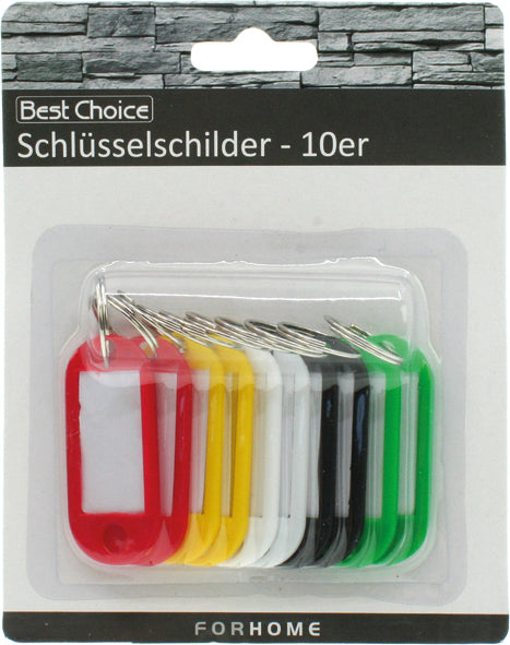 Porte-clés, lot de 10, 5 cm, couleurs assorties, sur carton