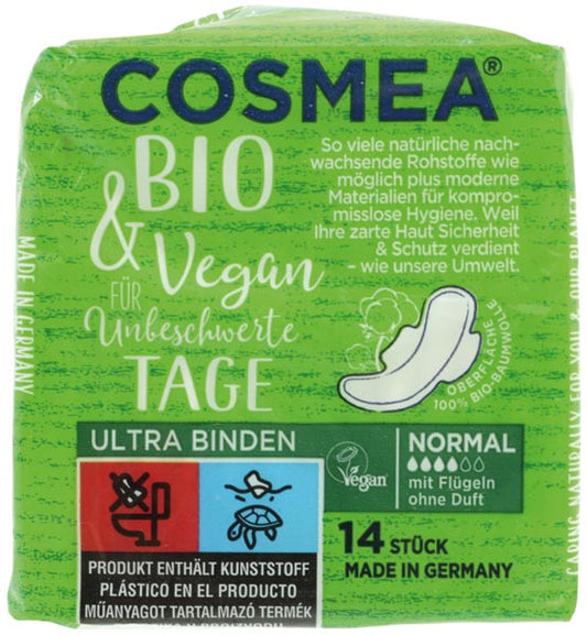 Serviettes hygiéniques Cosmea Ultra Normal avec ailettes, paquet de 14