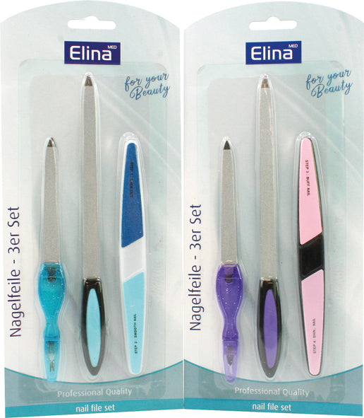 Ensemble de 3 limes à ongles Elina, 2 couleurs assorties. a.Carte