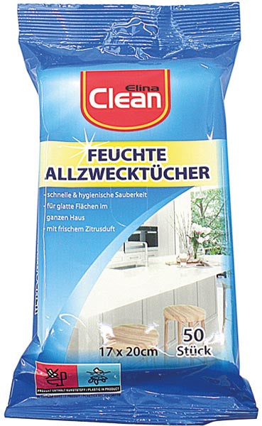 Lingettes humides multi-usages, paquet de 50, 17 x 20 cm