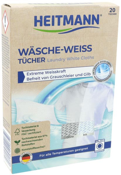 Feuilles blanchissantes pour le linge Heitmann, 20 pièces