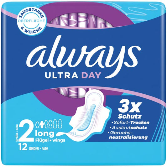 Pansements longs ultra fins Always avec ailettes (paquet de 12)