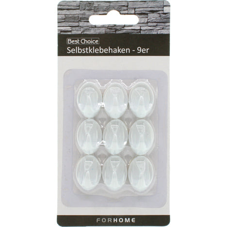 Crochets autocollants blancs, 2,5 cm, 9 pièces sur carte