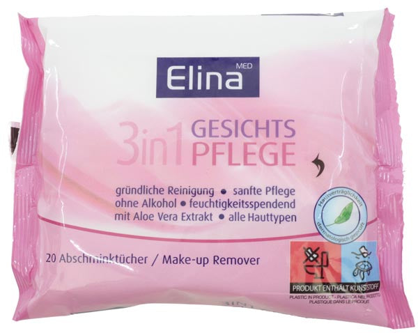 Lingettes démaquillantes Elina, paquet de 20, 20 x 21 cm