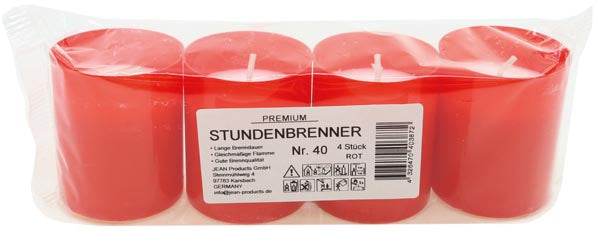 Brûleur de bougie funéraire n° 40 rouge, lot de 4