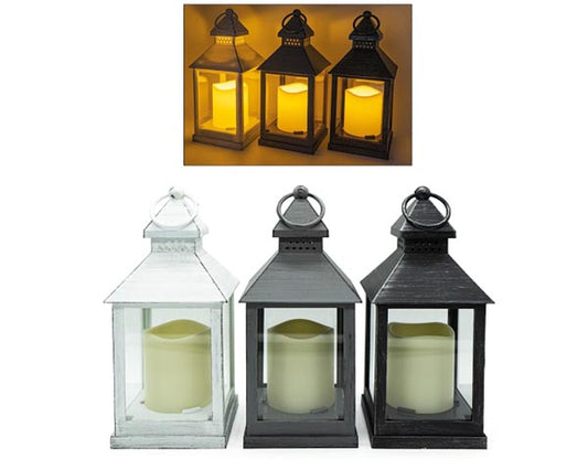 Lanterne LED, plastique/verre, L x l x H 10 x 10 x 24,5 cm