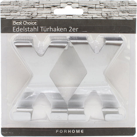 Crochets de porte en acier inoxydable, lot de 2, 7 x 5 cm, en forme de X, sur carte