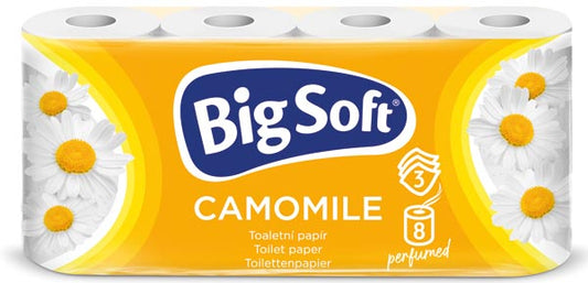 Papier toilette doux et grand format, 3 plis. 8 x 150 cm, camomille.