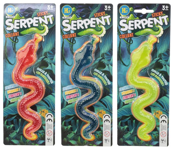 Sticky Snake XL 23 cm, 4 couleurs assorties, sur carte