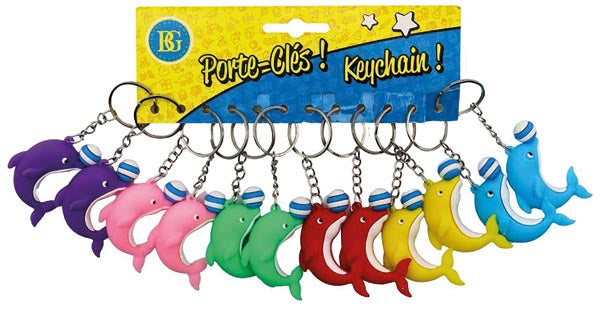 Porte-clés dauphin, 6 couleurs assorties, 6 cm