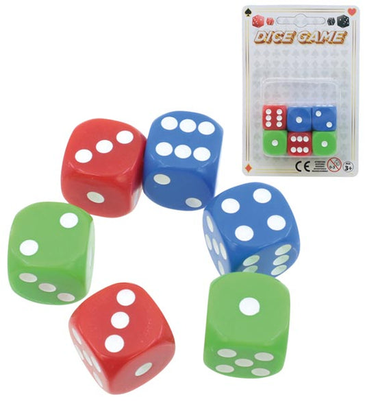 Jeu de 6 dés de couleurs assorties sur une carte