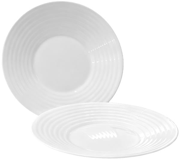 Assiette en opale, petite, 19 cm, blanche à relief cannelé