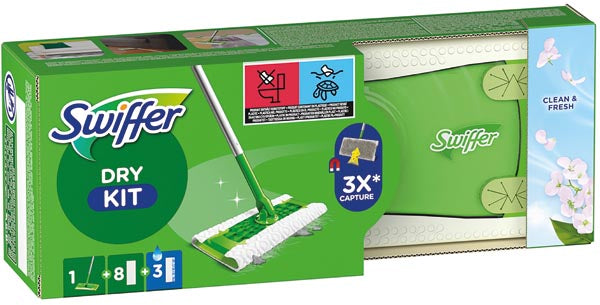 Kit de démarrage Swiffer pour sols + 8 lingettes sèches + 3 lingettes humides