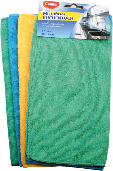 Chiffons en microfibre CLEAN, lot de 3, 30 x 30 cm, couleurs assorties