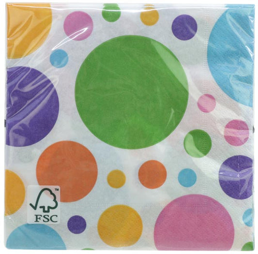 Serviettes Amscan, paquet de 20, 33x33cm, à pois colorés