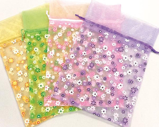 Sachet en organza 23x16cm floqué de fleurs