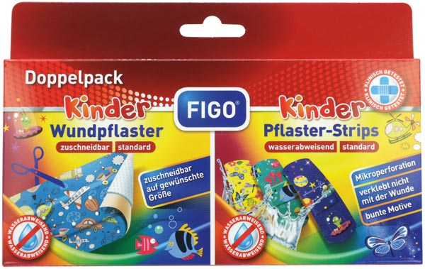 Pansements pour enfants, lot de 2 (50 x 6 cm) + 10 bandes adhésives.